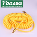 Coiled plastic air hose for quick connection. Manufactured by Togawa Industry. Made in Japan (pvc high pressure hose)